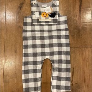 Mud Pie Grey & White Reversible Fall Holiday Overalls and Bib